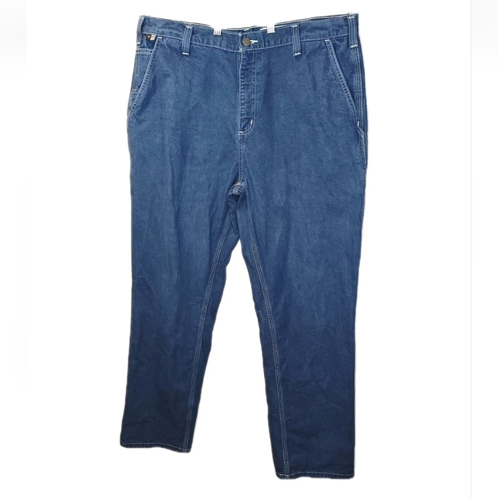 Carhartt FR Work Wear Cargo Jeans Men 38 X 33 Blue Denim Welder Oil Gas 290-83